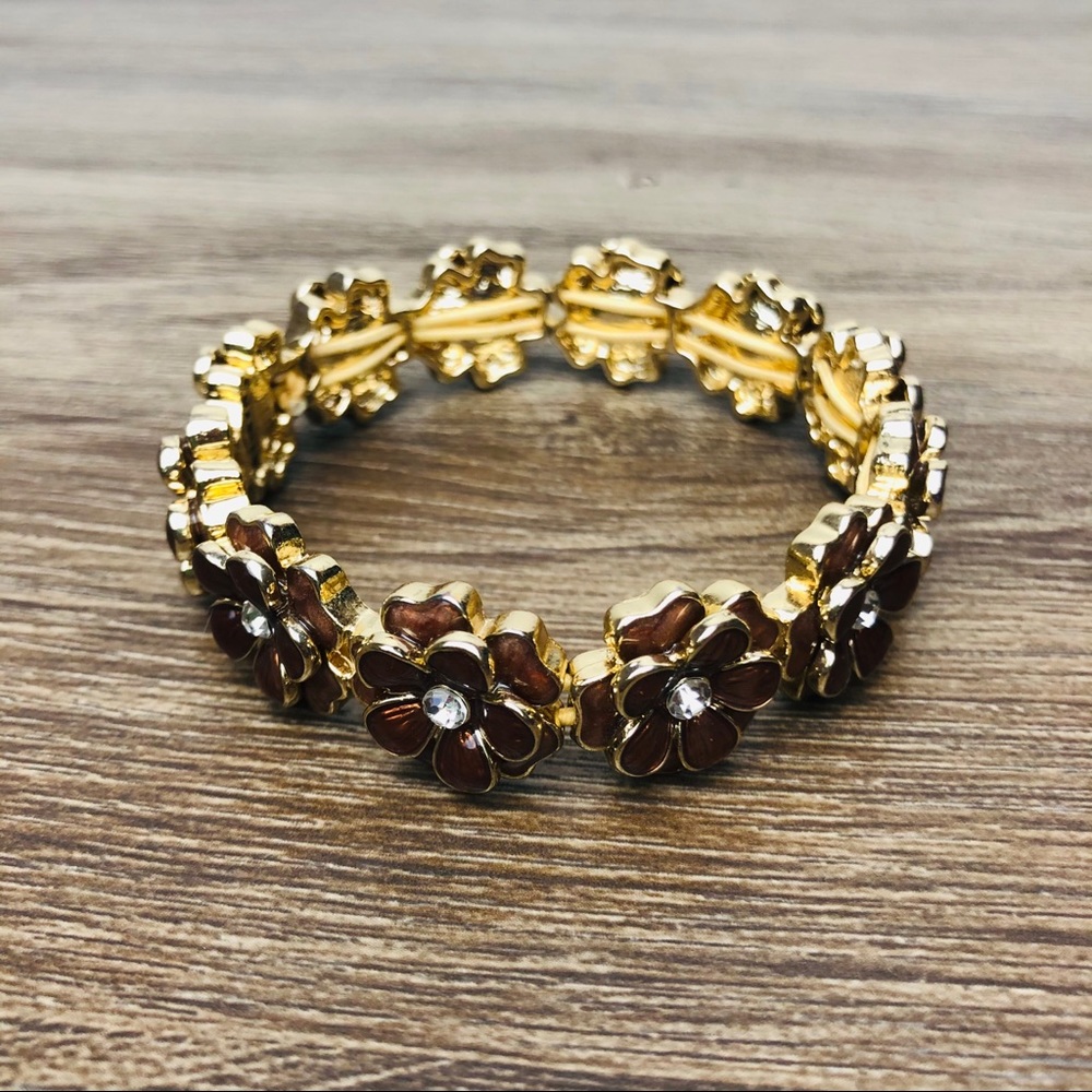 Chunky Brown Floral Elastic Bracelet